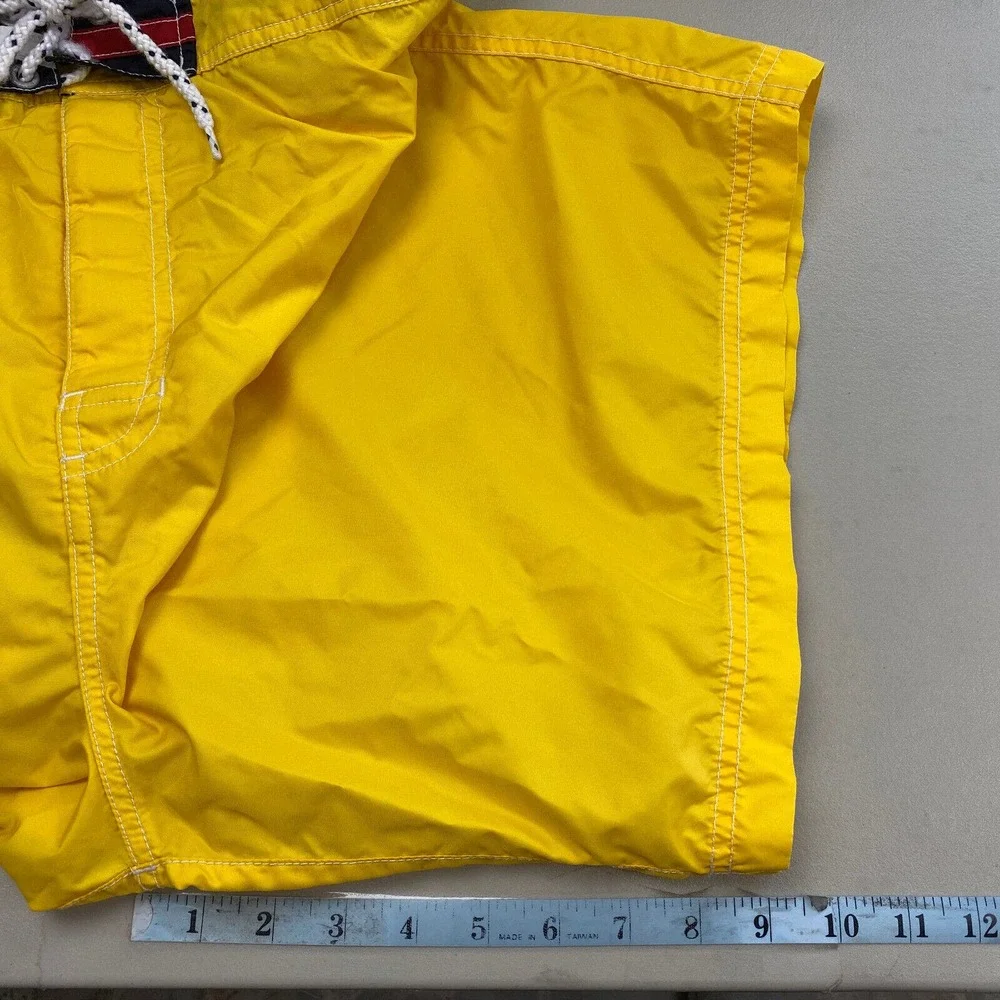 Vintage Tommy Hilfiger Board Shorts Men XL Spell Out Logo Color Block Yellow Y2K